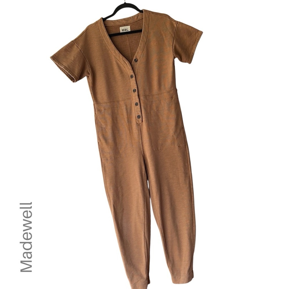 MADEWELL MWL NWOT SHORT SLEEVE COTTON COVERALL KRAFT BROWN POCKETS BUTTON UP XS